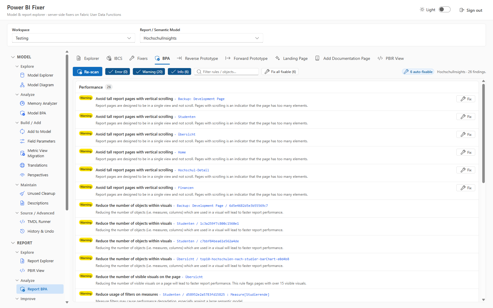Report Best Practice Analyzer with severity filters