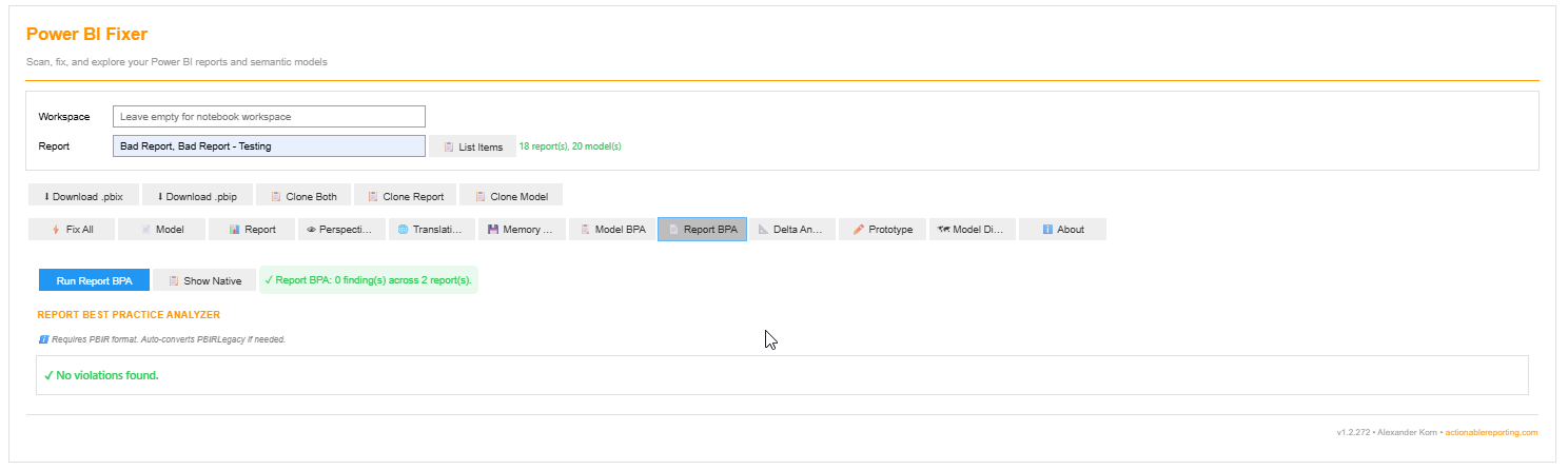 Report BPA tab showing analysis results